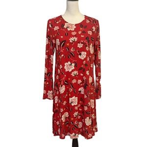 Old Navy Womens Red Floral Long Sleeve Knee Length Jersey Shift Dress Sz M NWT